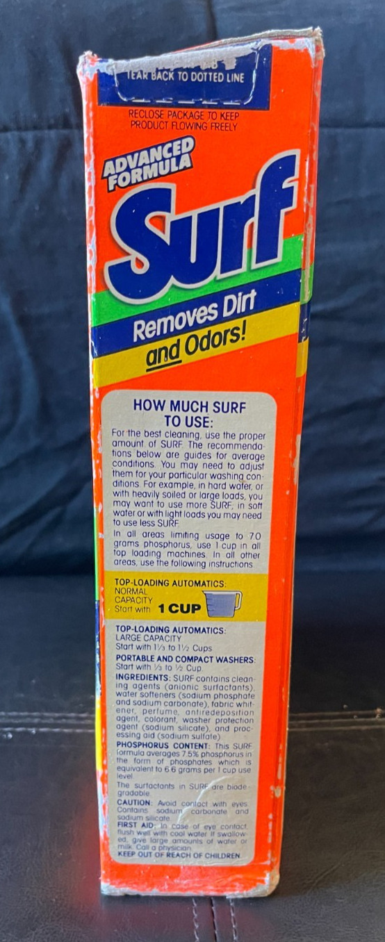 SURF Laundry Detergent Powder Soap Giant Size 42oz Sealed Vintage 1990’s Prop Ad