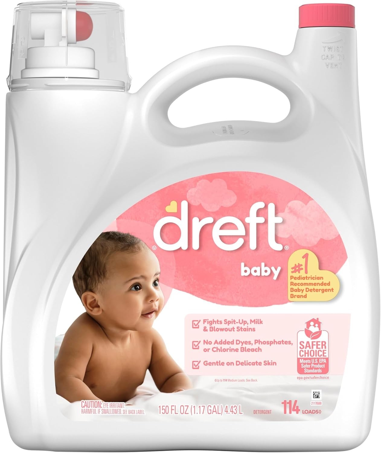 Dreft Baby Laundry Detergent 150oz 114 Loads Gentle Stain Odor Removal hypoaller