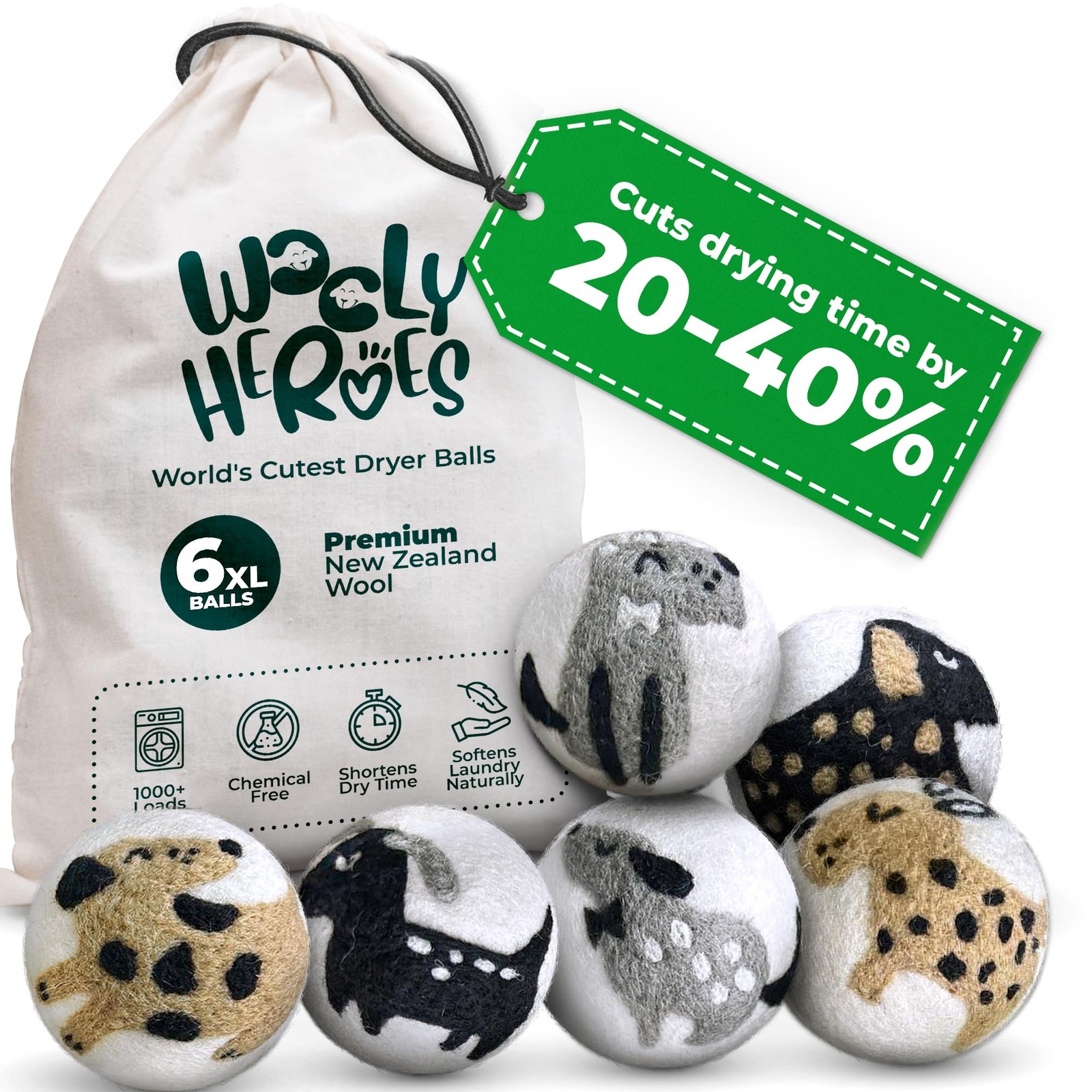 Chemical Free & Baby Safe! Reusable Wool Dryer Balls XL 6-Pack – Reduces Stat…