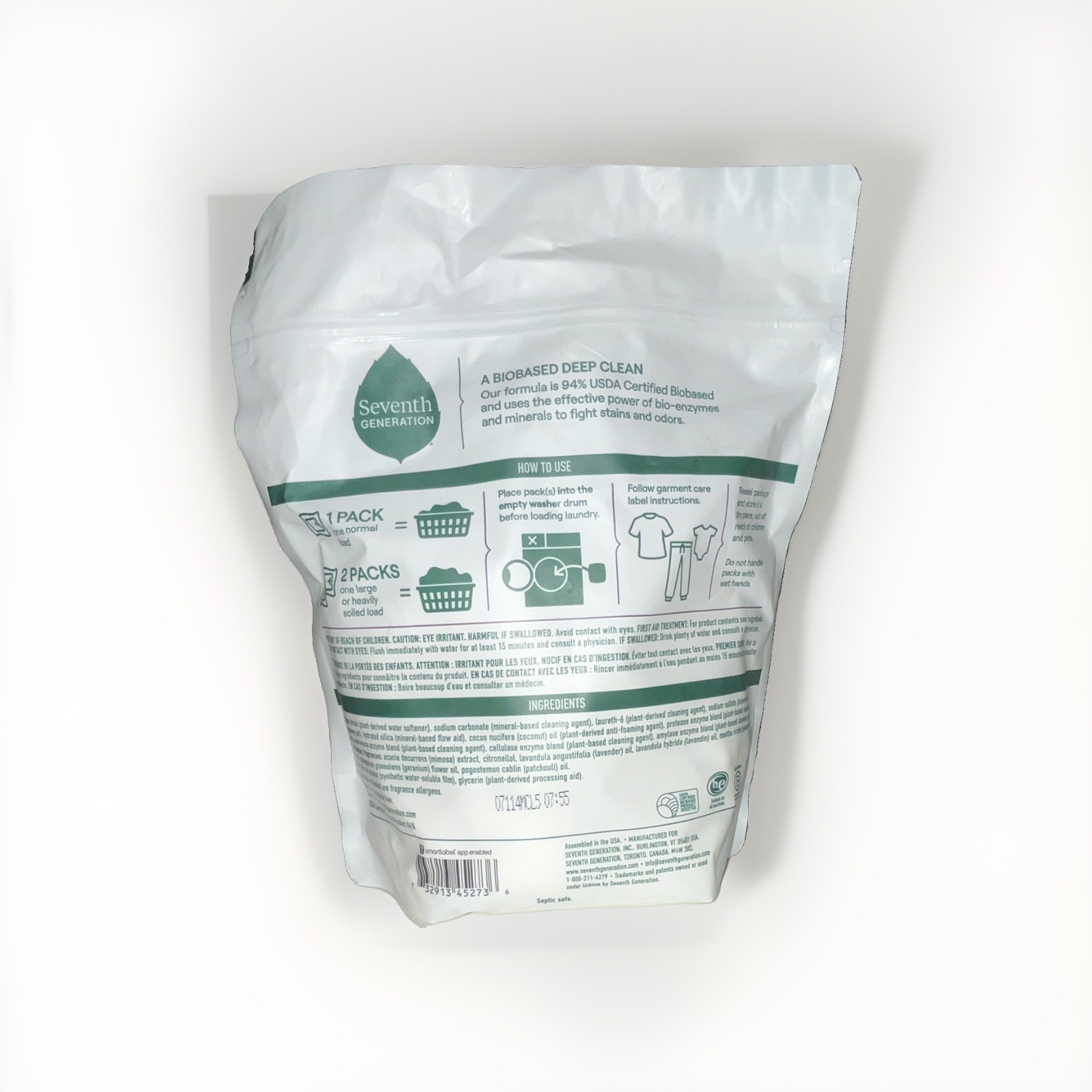 Seventh Generation Biobased Deep Clean Laundry Detergent Packs 45 Fresh Lavender