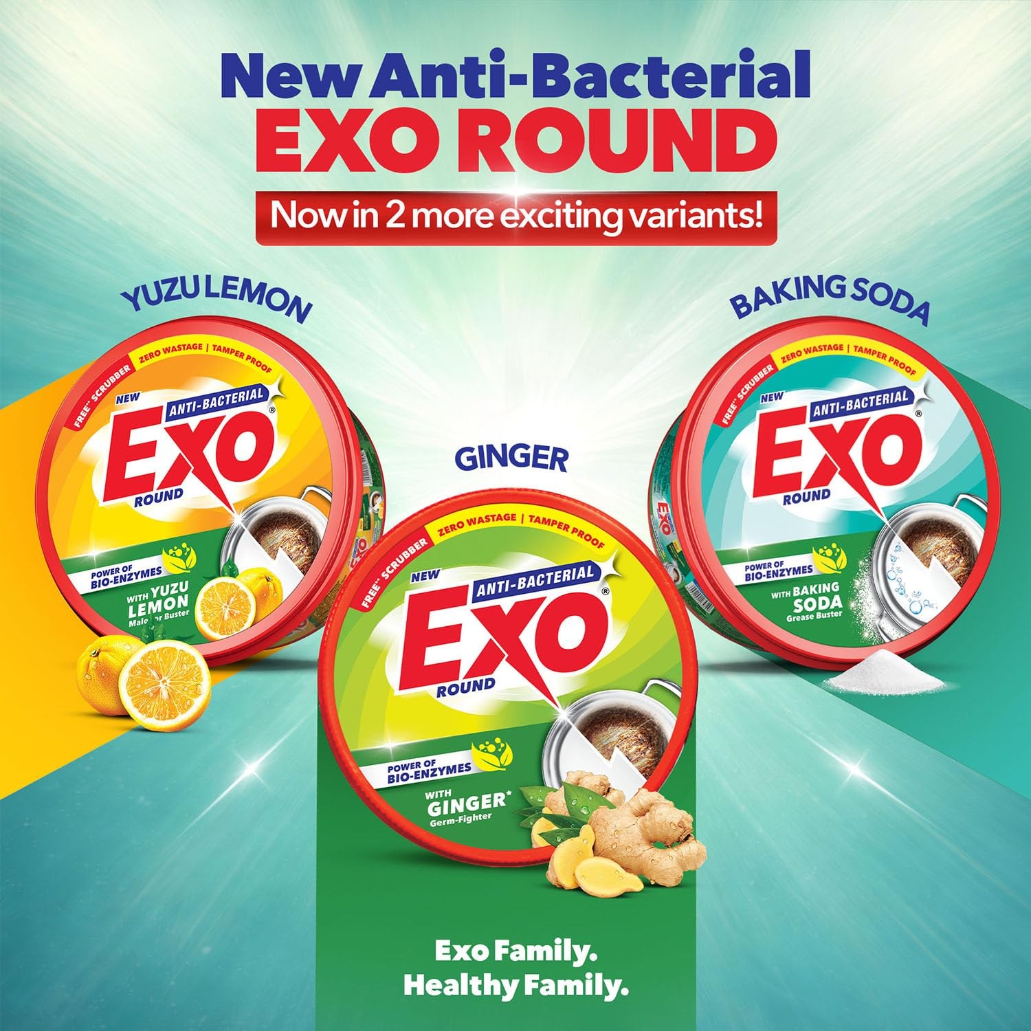 Exo Round Dishwash Bar 700g x 2 | Anti-Bacterial, Ginger, Tough Grime Cleaner