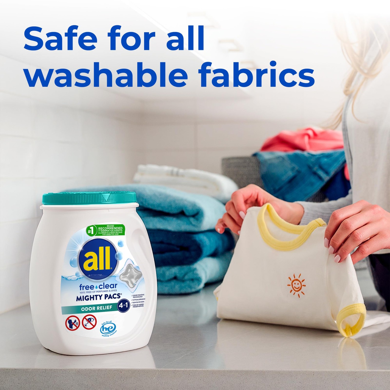 all free clear MIGHTY PACS Odor Relief, Laundry Detergent Pacs, 56 Count, Uns…
