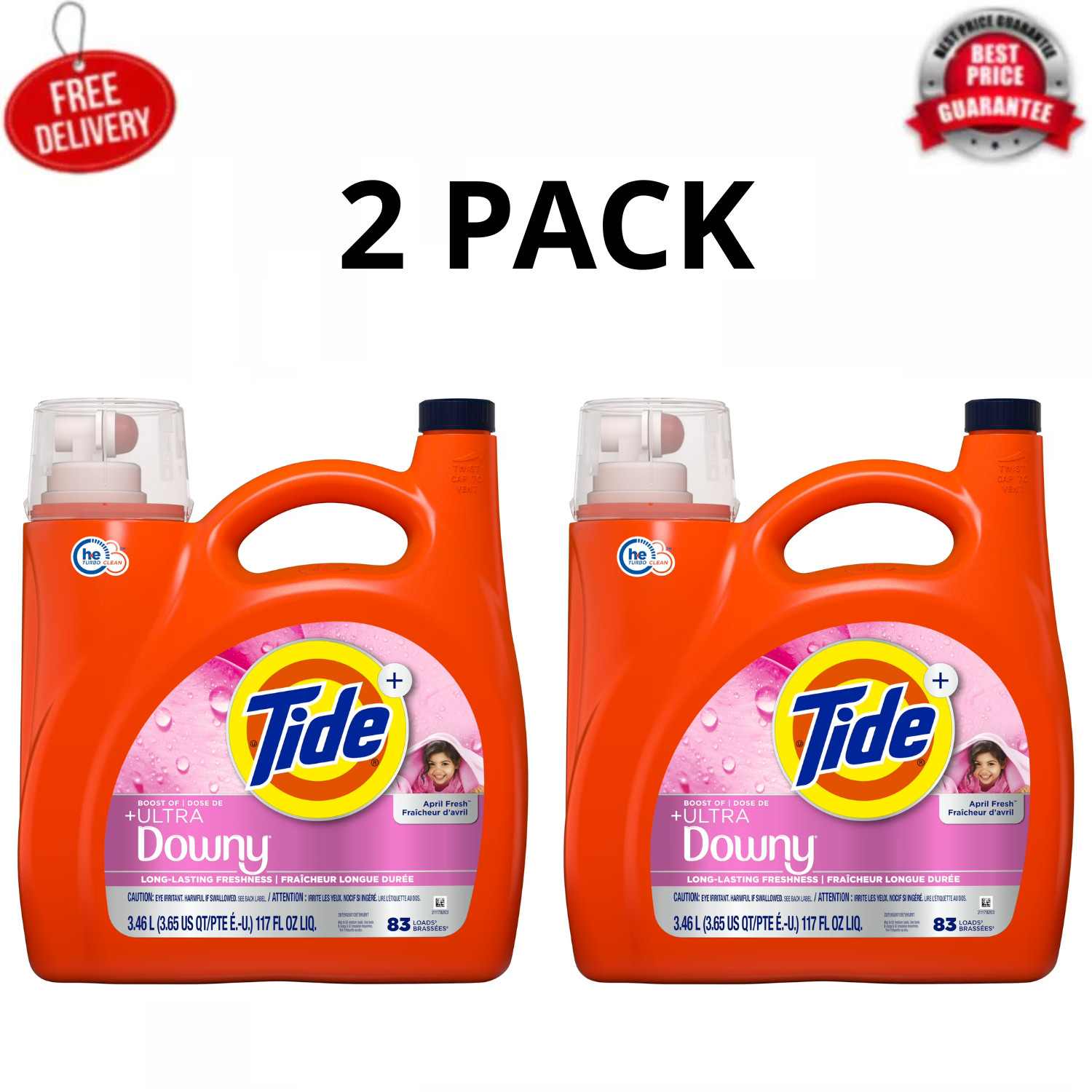Tide Plus Ultra Downy Liquid Laundry Detergent April Fresh 117 fl oz 83, 2 Pack
