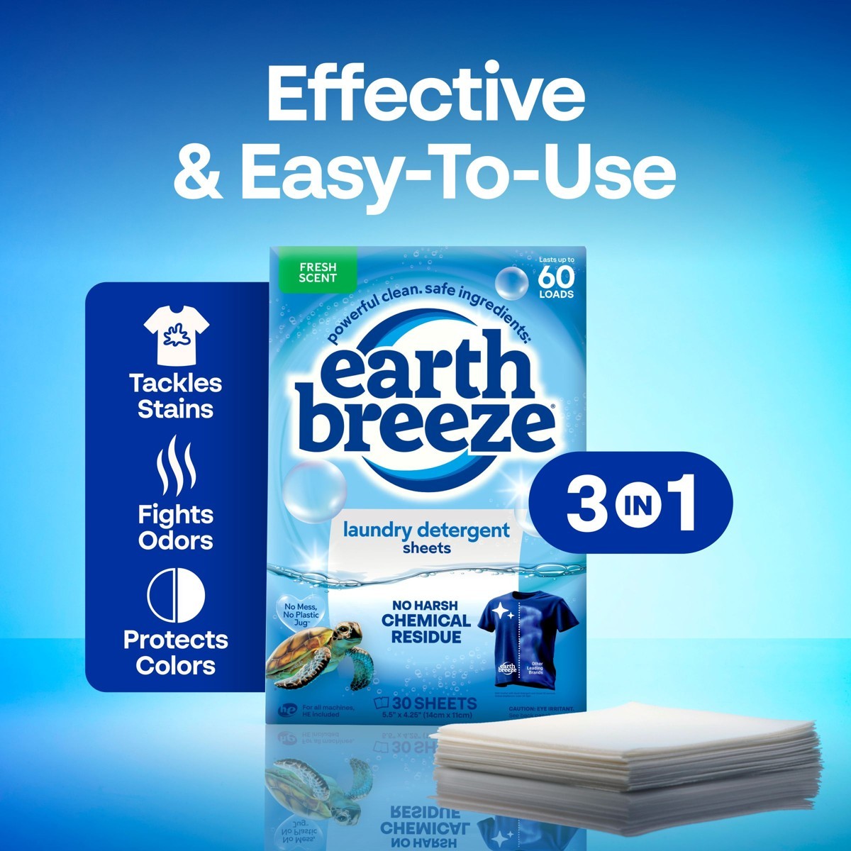 Fresh Scent Laundry Detergent Sheets – 60Loads:Hypoallergenic,Vegan,Concentrated