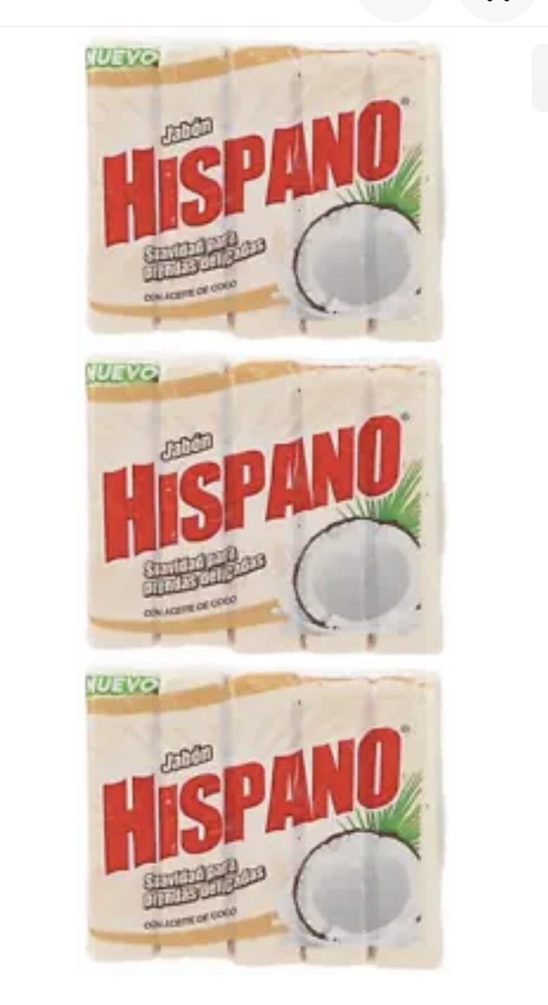 Hispano Jabon Coconut Soap, 5 Pack 160g. (Pack of 3)