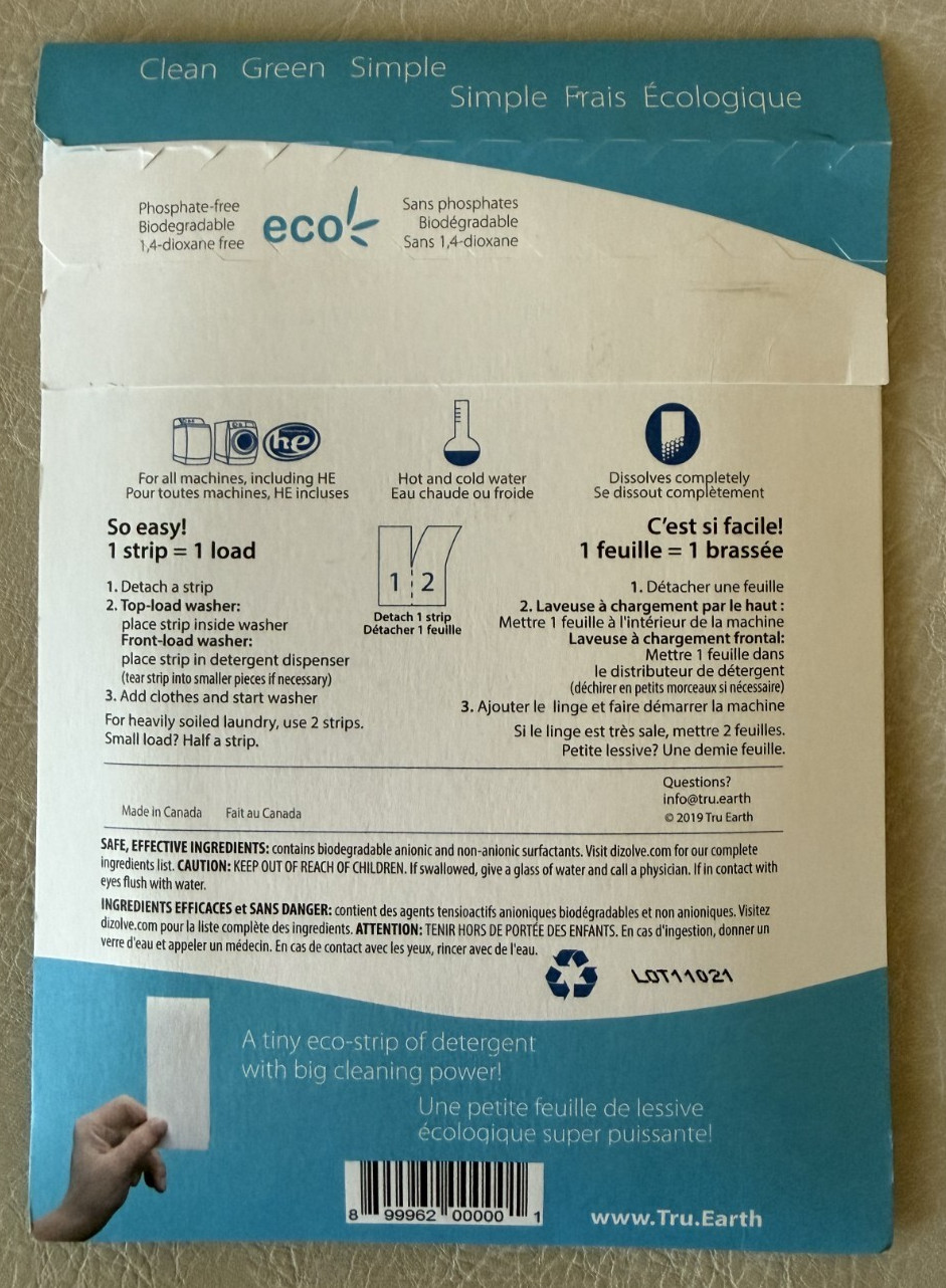 Tru Earth Laundry Detergent Eco-Strips Ulta Concentrated Fresh Linen 32 Strips