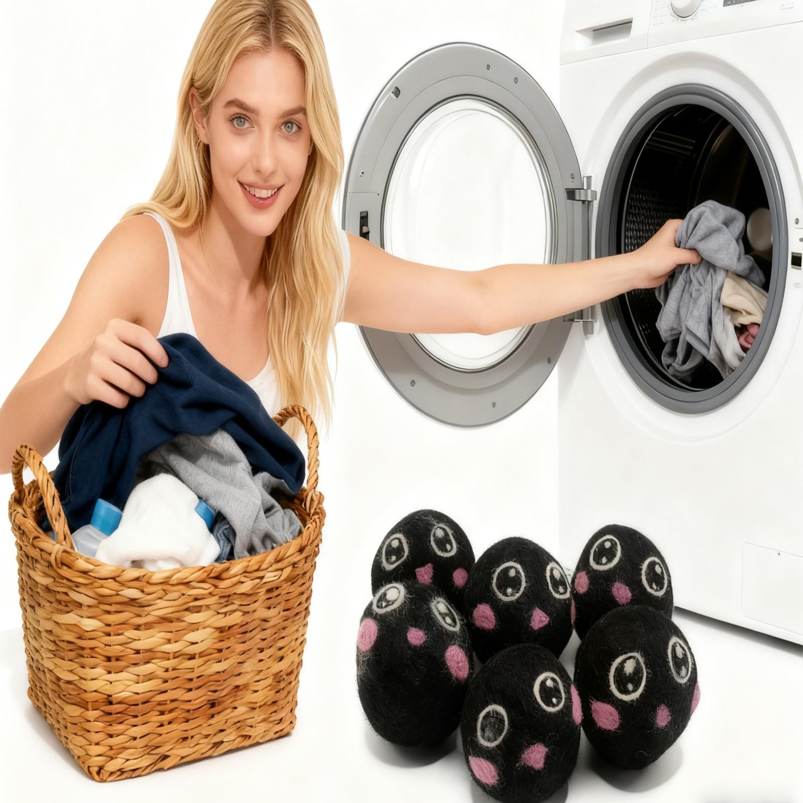Dry Balls, Black Wool Dryer Balls Laundryer Balls for Dryer Premium 6-Pack Ne…