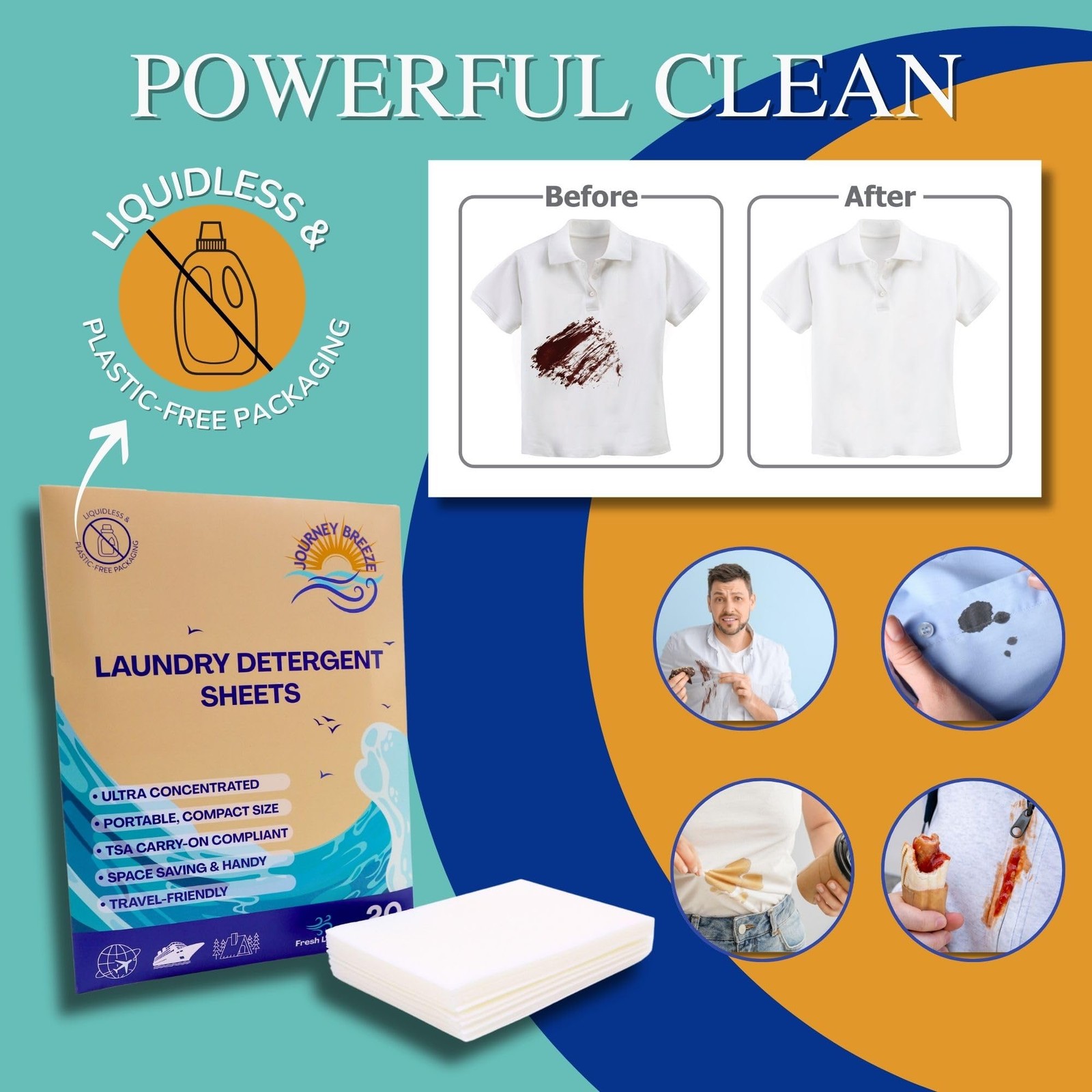 60 Sheets Travel Laundry Detergent, 3 Pack 20 Sheets Each, Portable Washing