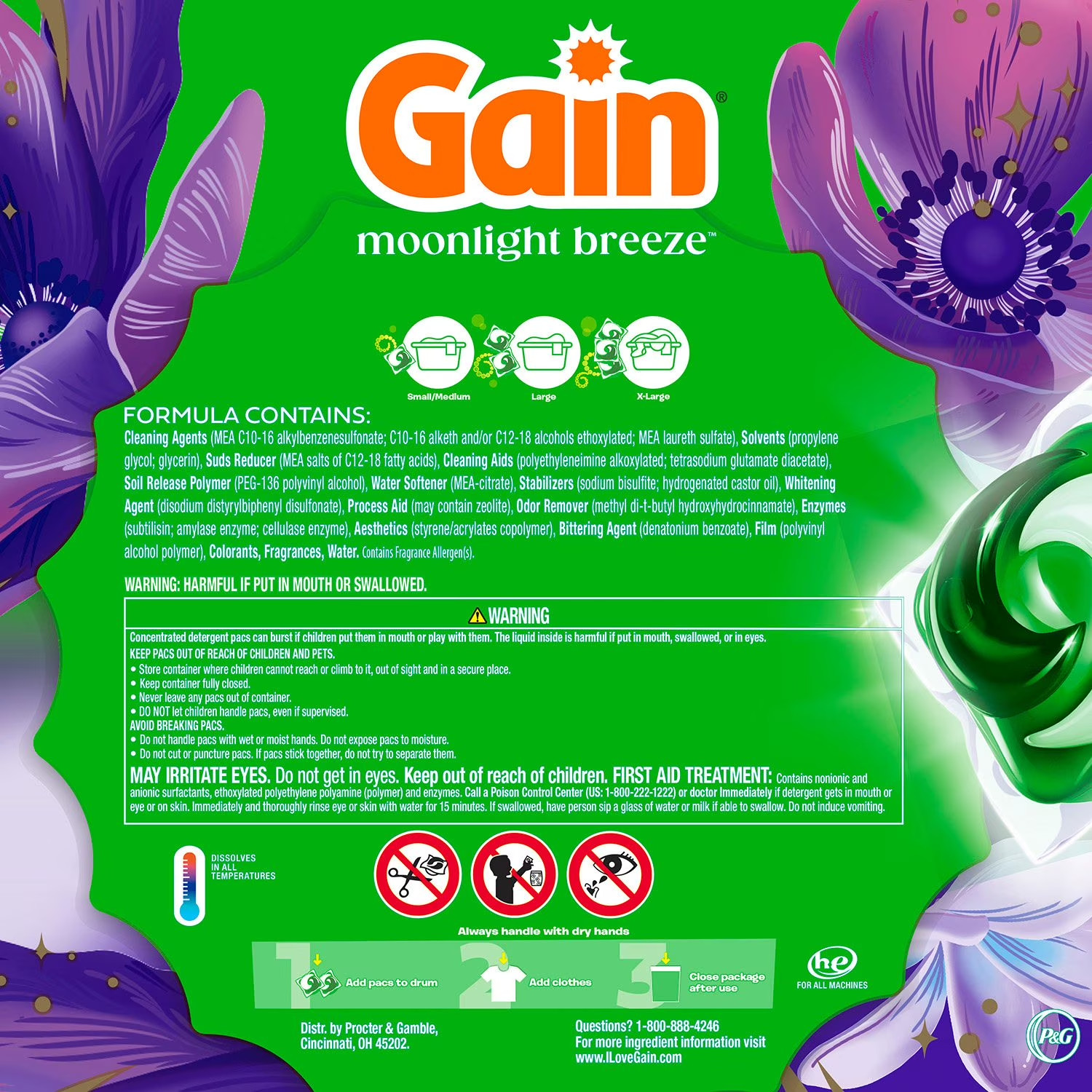 (2PACK) Gain Flings 4 in 1 Laundry Detergent Pacs, Moonlight Breeze, 152 ct