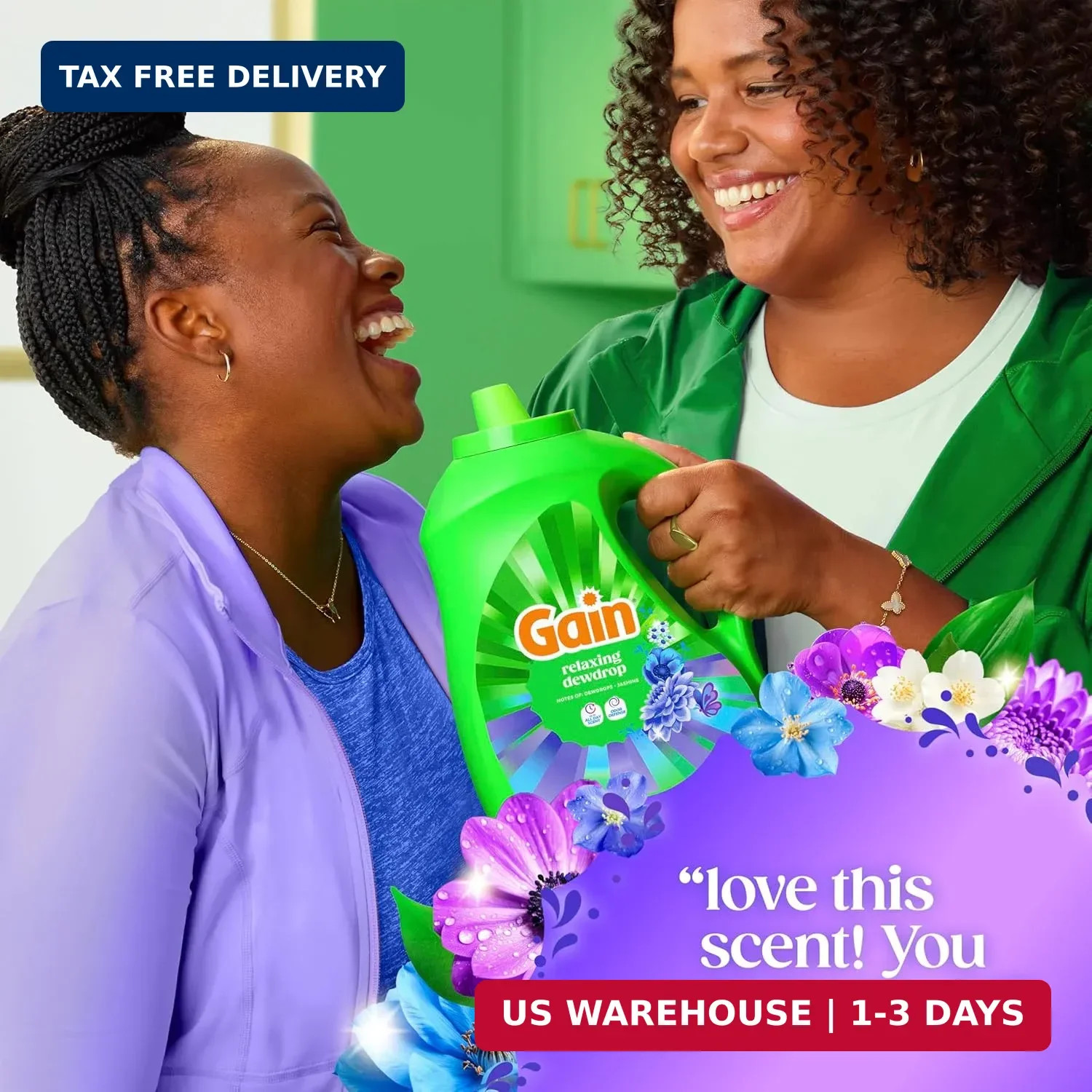 Gain Liquid Laundry Detergent, Now with Odor Defense, Relaxing Dewdrop Scent, 13