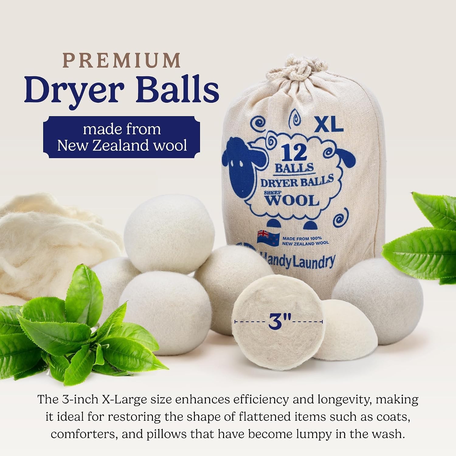Reusable 100% New Zealand Wool Dryer Balls – Save Energy & Reduce Wrinkles