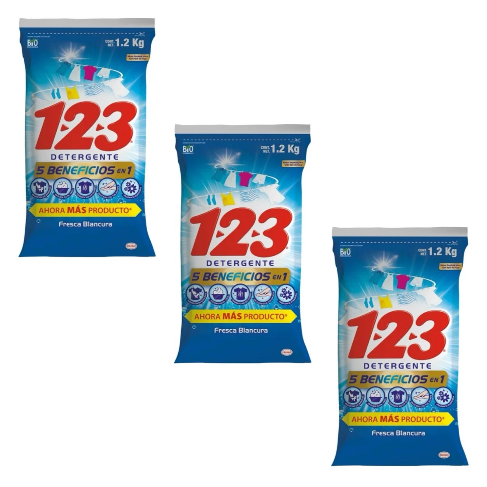 3X Detergente 123 Fresca Blancura 🇲🇽 Powder Laundry Detergent, 1.2Kg, 3 Pack