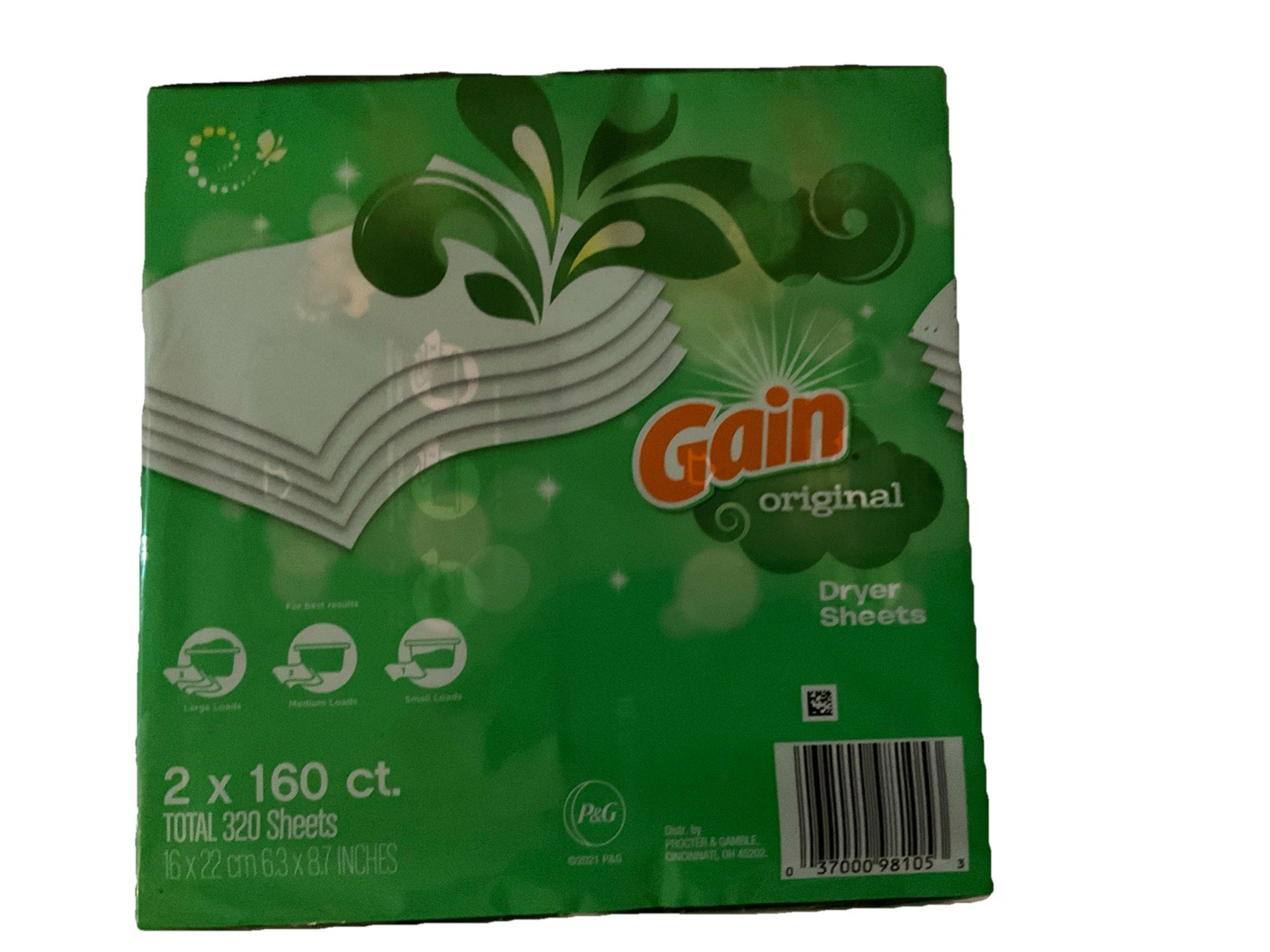 New Gain DRYER Sheets Laundry Fabric Softener Dryer Sheets 2X160 CT 320 SHEETS 2