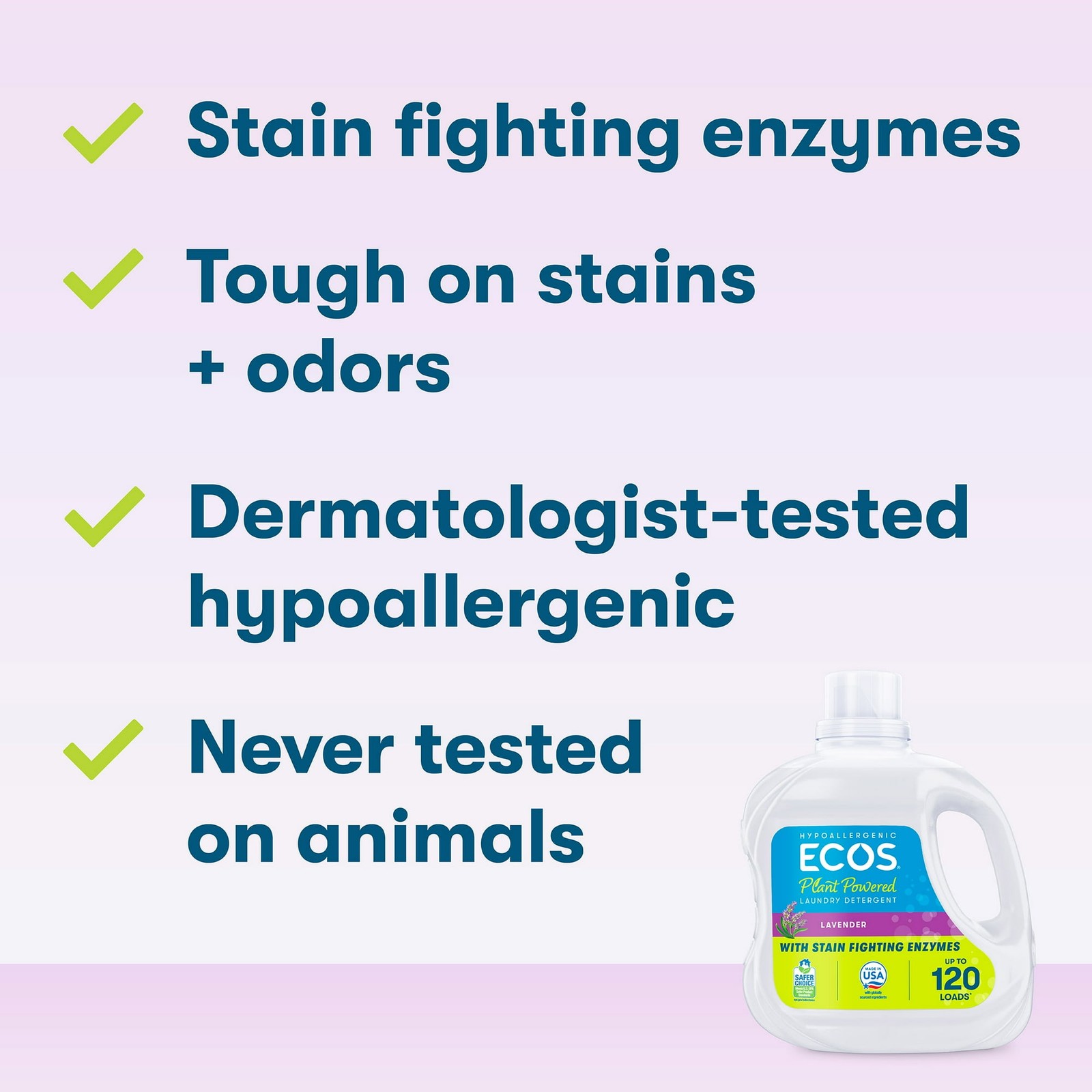 (2 pack) ECOS Hypoallergenic Liquid Laundry Detergent for Sensitive Skin, Lavend