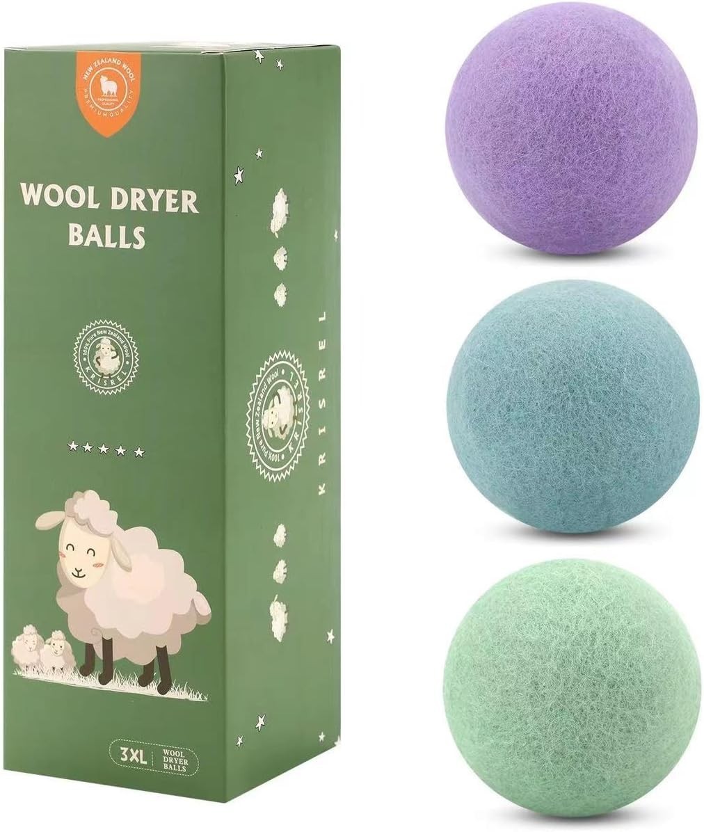 Wool Dryer Balls 3 Pack XL, Natural Fabric Softener New Zealand Wool，Handmade Or