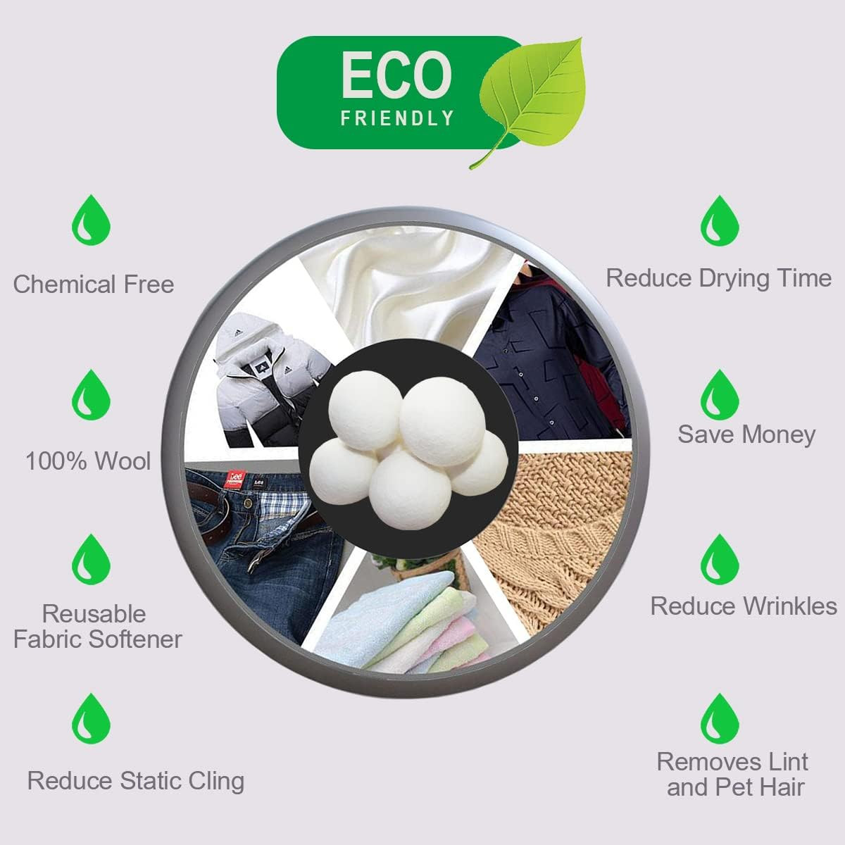 Wool Dryer Balls, Full-Size(Dia.~2.76 In), Reduces Drying Time, Reusable and Che