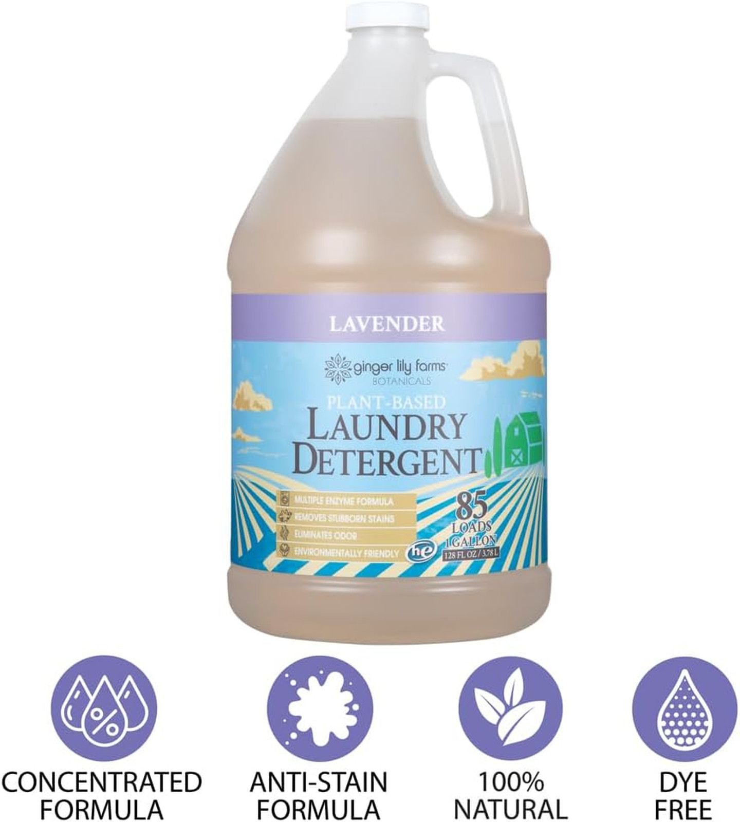 Liquid Laundry Detergent Plant-Based Lavender Concentrated Formula HE Compatible