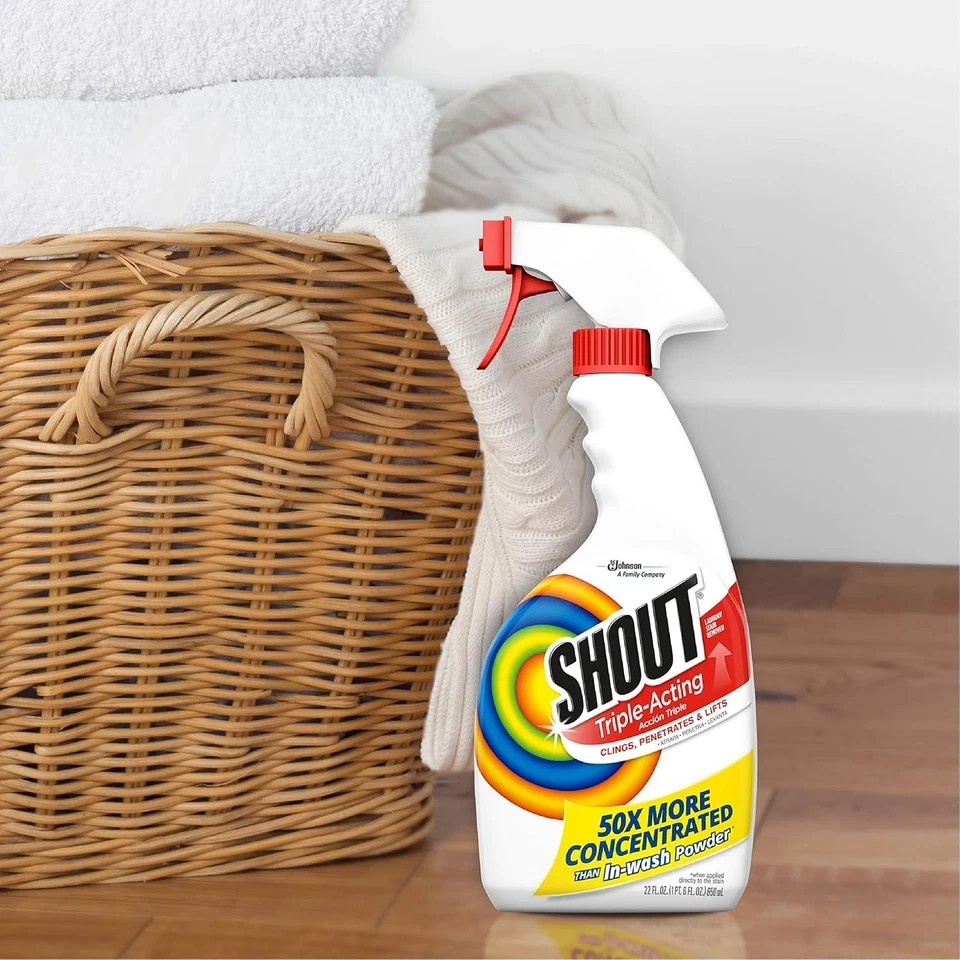 Pack of 8 Shout Active Enzyme Laundry Stain Remover Spray Triple-Acting Formula