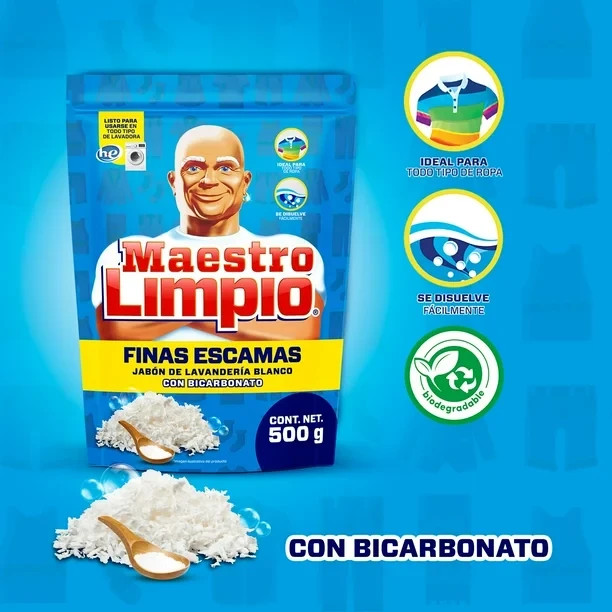 2xMaestro Limpio Finas Escamas Mexican Laundry Soap Flakes Bicarbonato 500g Bags