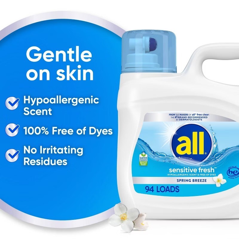 All Sensitive Fresh Spring Breeze Hypoallergenic HE Liquid Laundry Detergent