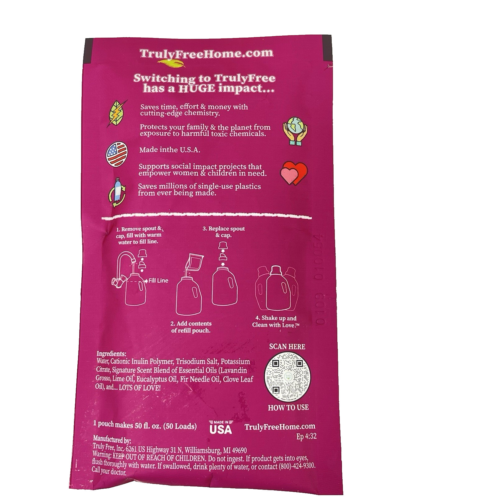 Truly Free Non-Toxic Softening Rinse Refill makes 50 Loads Two Packs Concentrate