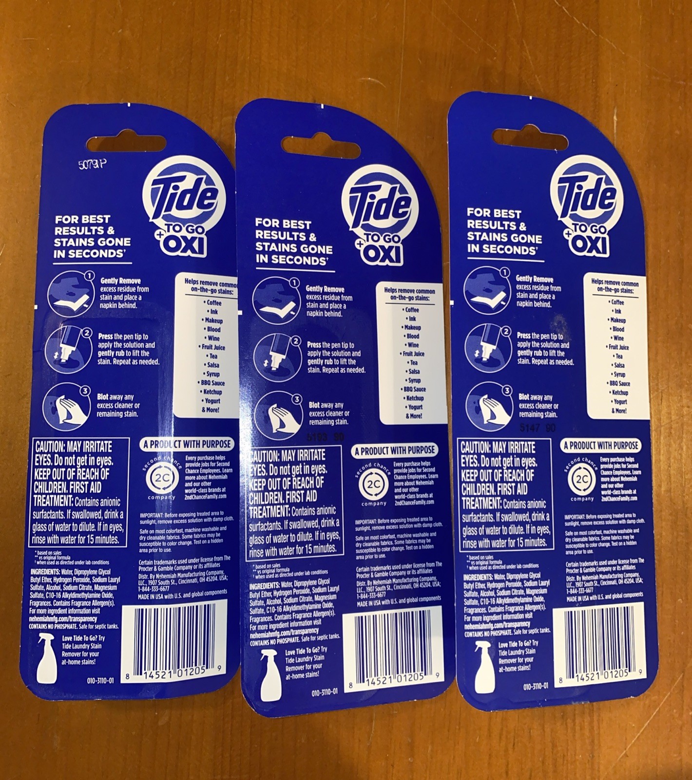 (LOT OF 3) Tide To Go +OXI Instant Stain Remover Pens On-The-Go Stain Removal