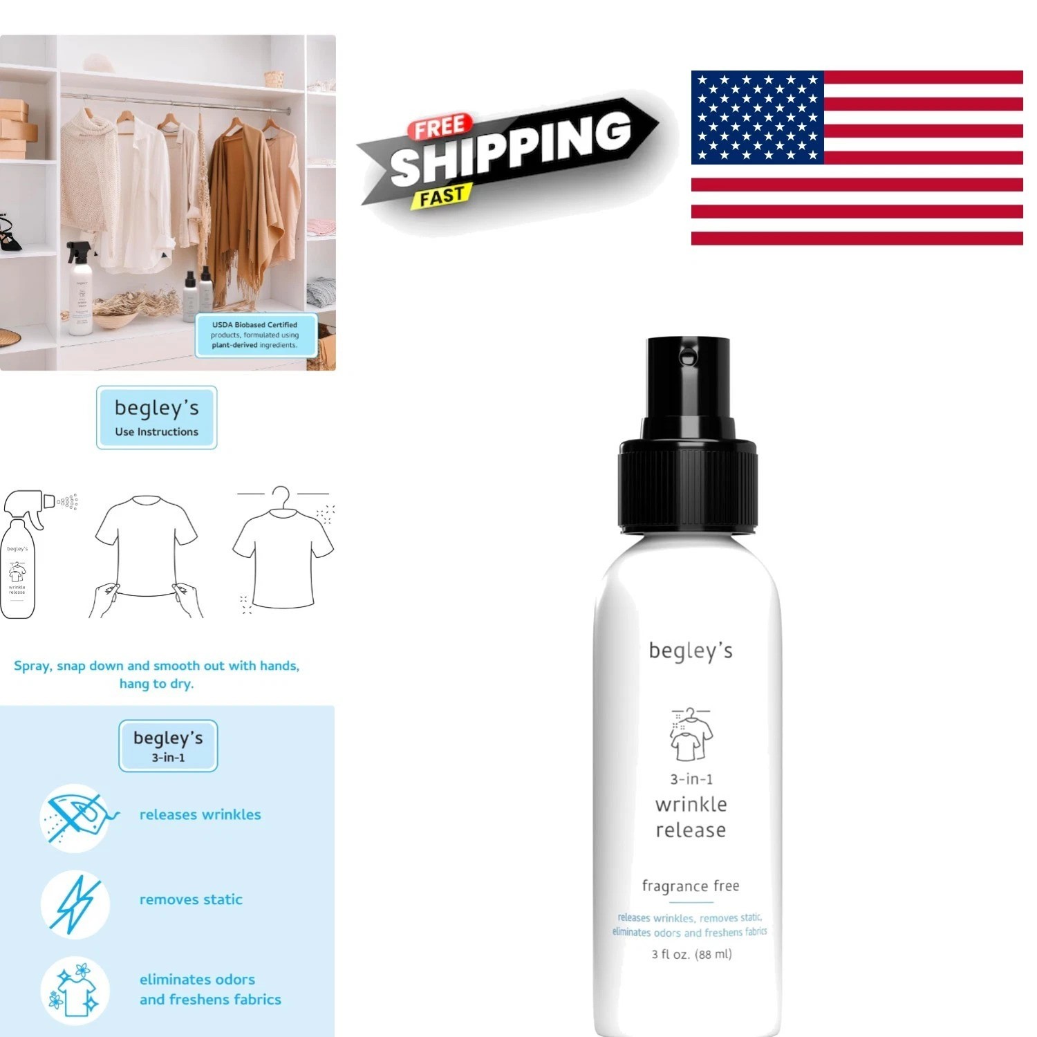 Travel Size Fabric Refresher Spray 3 Ounces Odor Eliminator Quick Fix Wrinkle