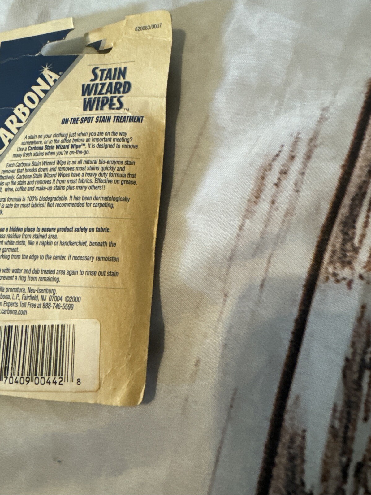 Carbona STAIN WIZARD All-Natural Fabric-Safe CLOTHING STAIN TREATMENT WIPES New