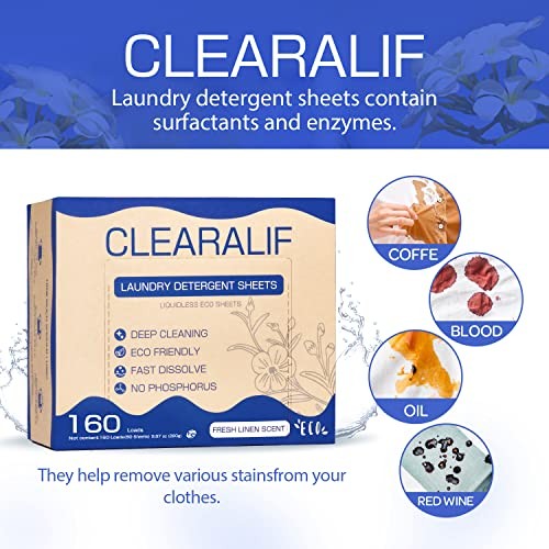 Laundry Detergent Sheets Up to 160 Loads – 160 Count (Pack of 1) Fresh Linen