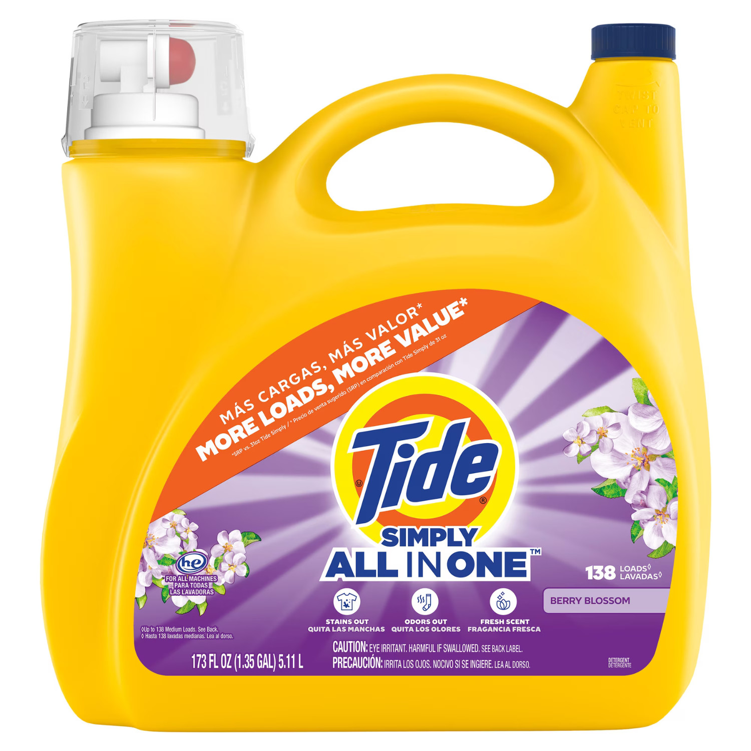 Tide Simply All-In-One Laundry Detergent Berry Blossom 173 fl, 138 Loads, 2 Pack