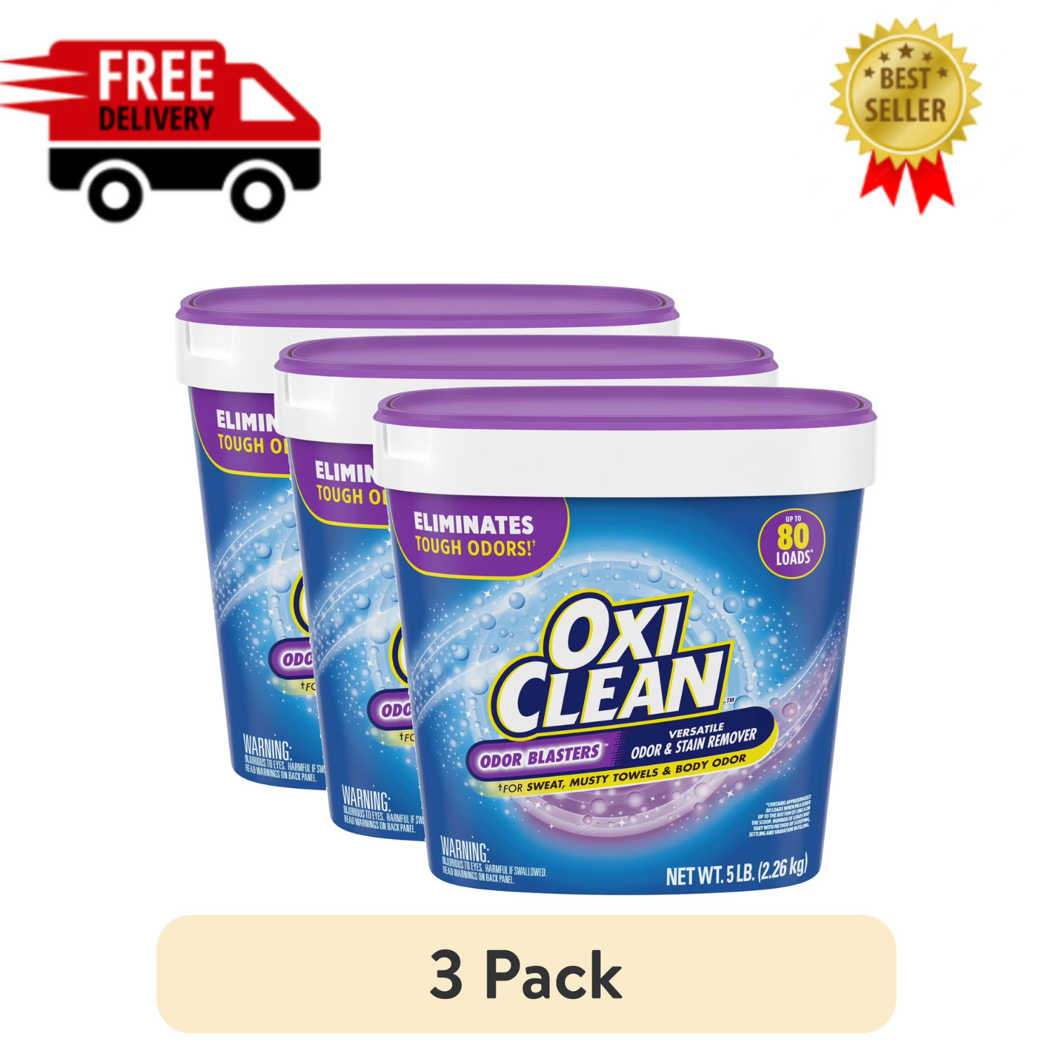 OxiClean Odor Blasters Versatile Odor & Laundry Stain Remover Powder 5 lb, 3 PK