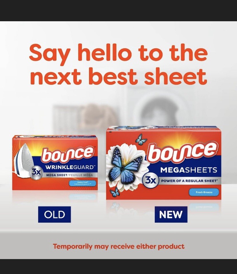 BOUNCE WRINKLE GUARD MEGA Dryer Sheets ~3x Wrinkle Relaxer- 3 Box Of 65=195 Ct