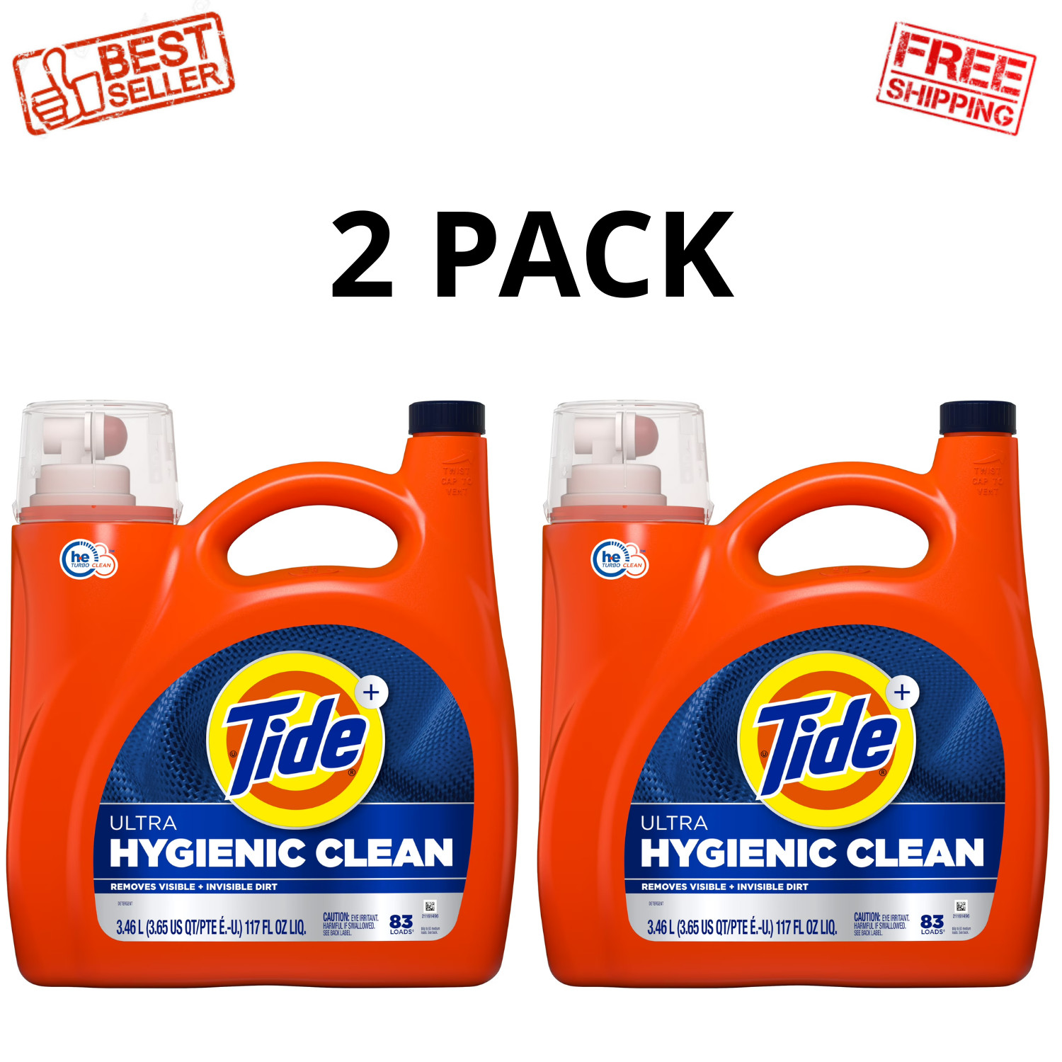 Tide Ultra Hygienic Clean Laundry Detergent Original 117 oz 83 Loads, 2 Pack