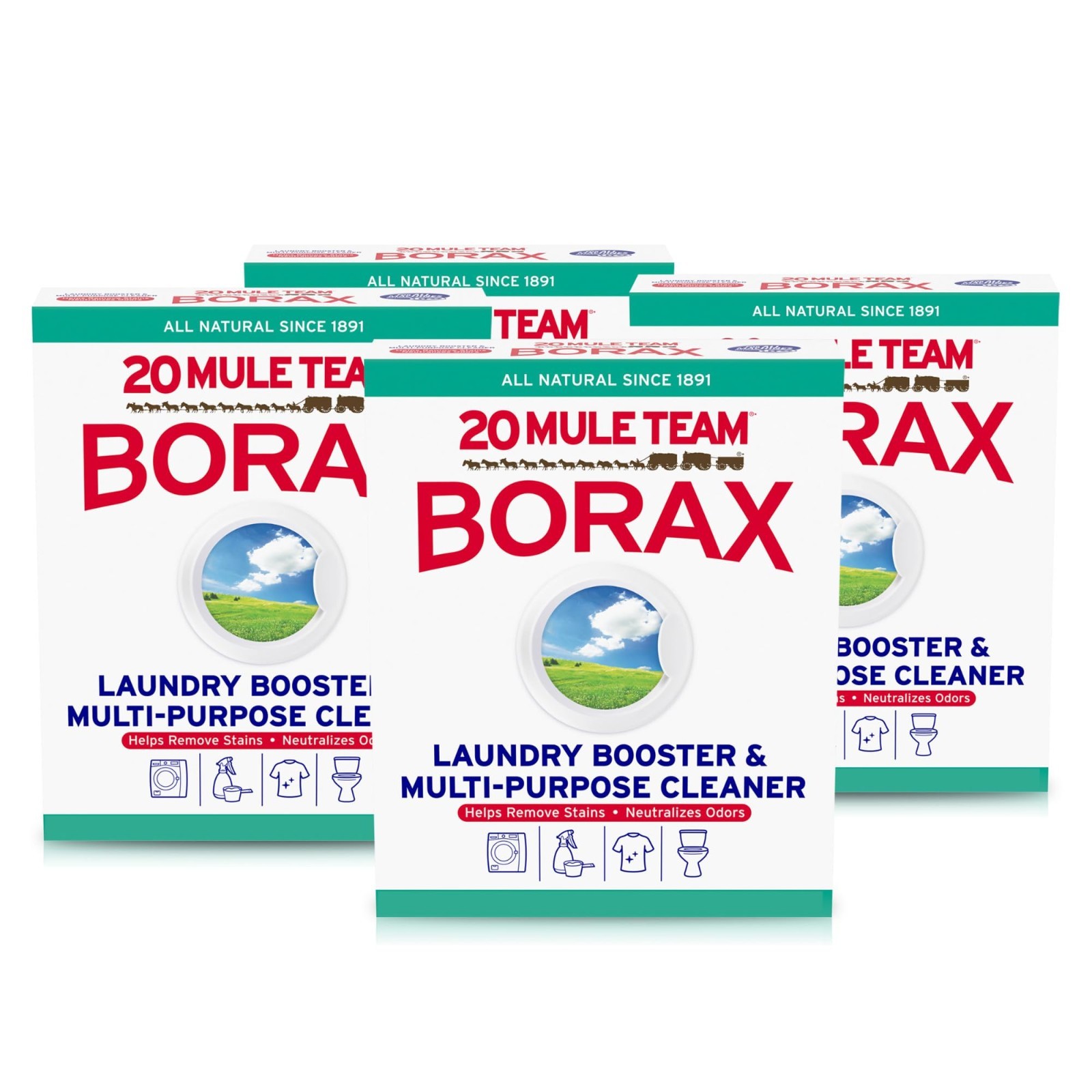 20 Mule Team Laundry Detergent All Natural Booster 65Oz Pack of 4