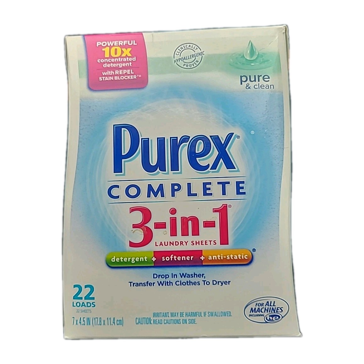 Purex Complete 3-in-1 Laundry Sheets Pure & Clean Detergent, 22 Loads Sealed