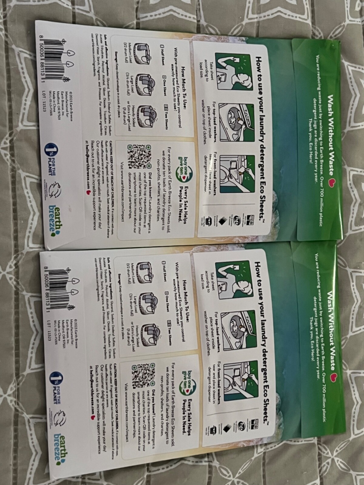 Earth Breeze Laundry Detergent Sheets FRESH SCENT LOT OF 2, 60 Loads Per Pack