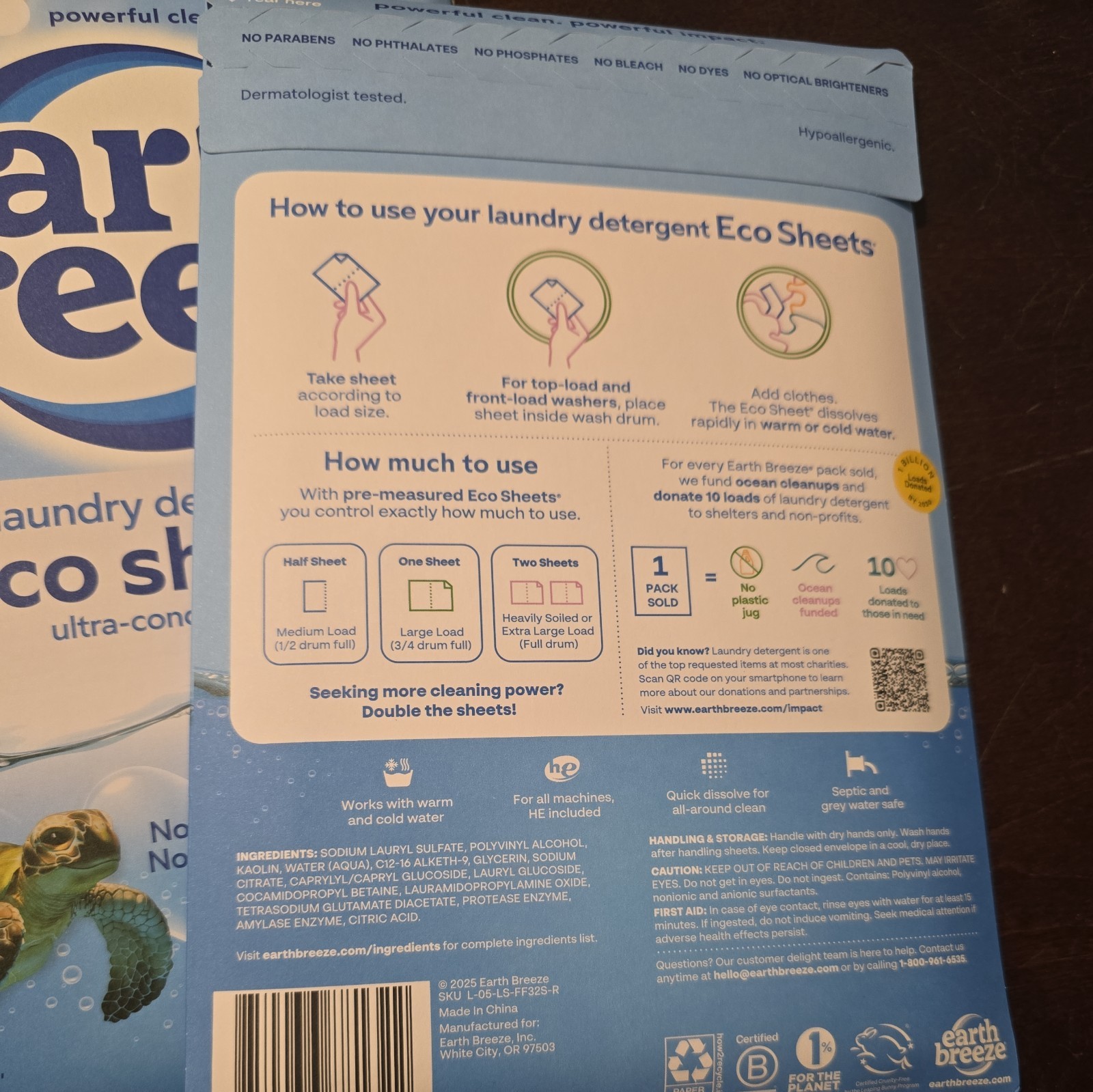 5 Earth Breeze FRAG FREE Laundry Detergent Sheets 32 Ct sheets 64 loads (C025)