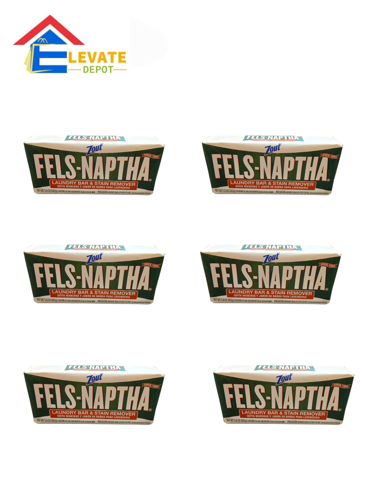 Lot of 6 Purex Fels Naptha Laundry Cleaning Bar and Stain Remover 5 Ounce