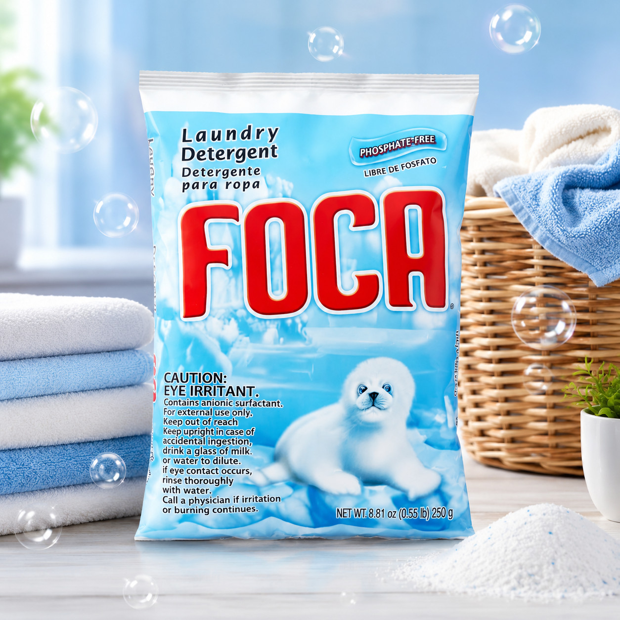 Foca Laundry Detergent Powder 250g Phosphate Free Laundry Soap Cleaner 8.81oz