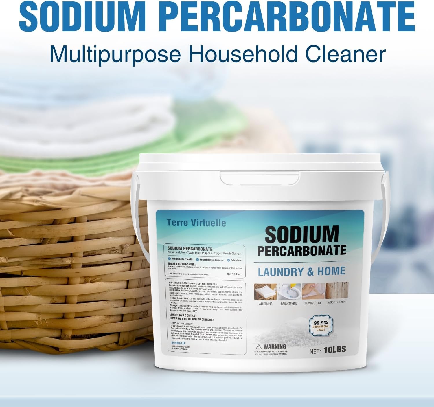 Sodium Percarbonate Oxygen Bleach Powder & Laundry Booster Multi-Purpose 10LB