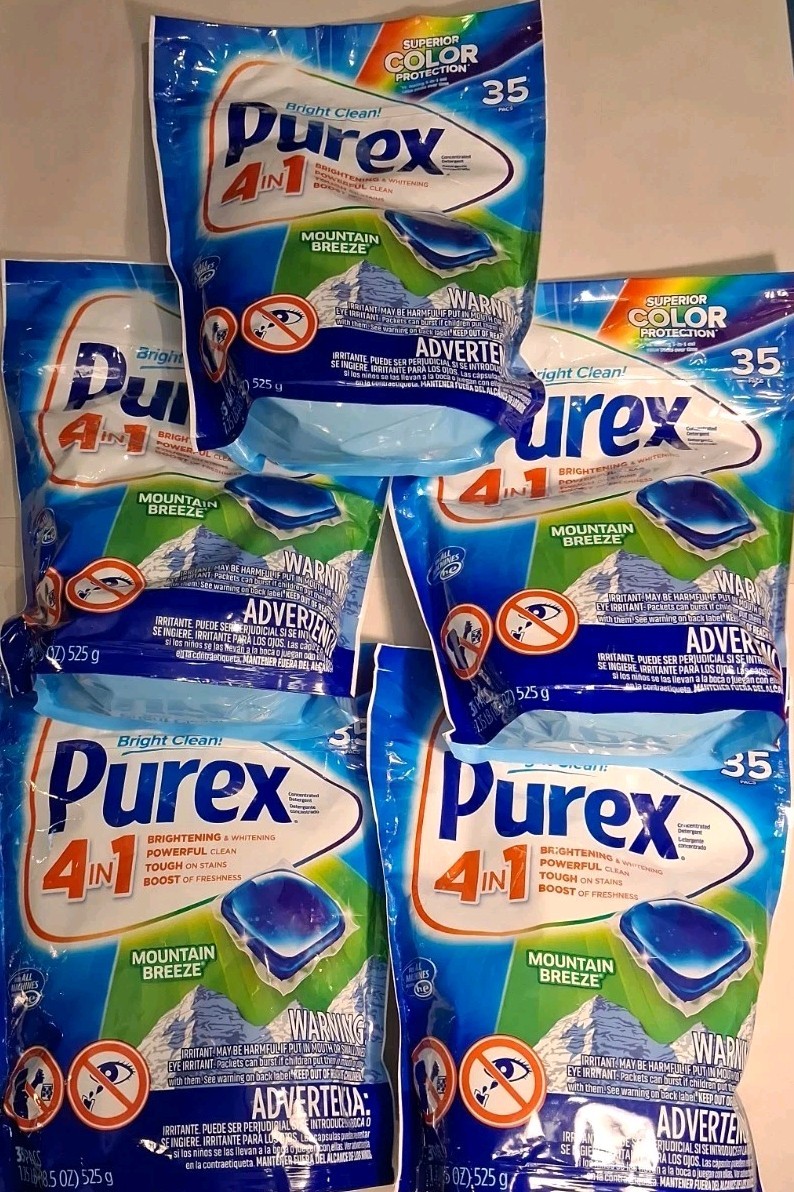 5 Count Purex 4-in-1 Laundry Detergent, Mountain Breeze, 35Pacs 1.15 Lbs X 5