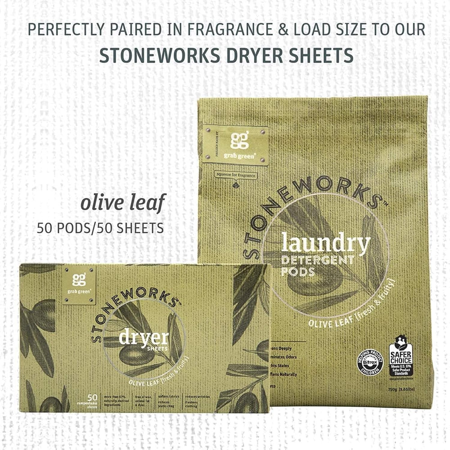 Stoneworks Laundry Detergent Pods, Olive Leaf, 50 Count (Pack of 1) Loads-Epa S
