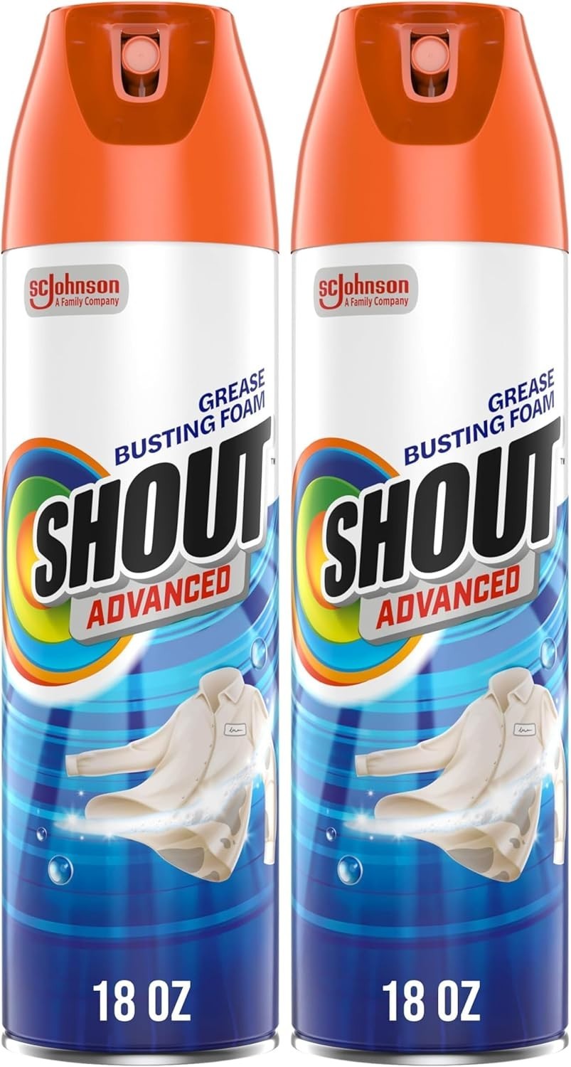 2 Shout Advanced Foaming Grease and Oil Stain Remover for Clothes, 18 oz, Red
