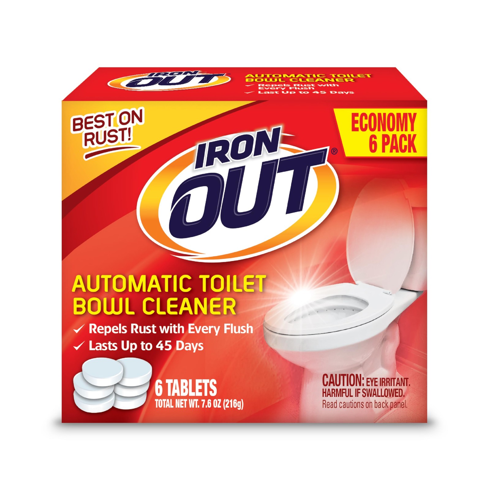 Iron OUT Rust Stain Remover Automatic Toilet Bowl 6 Count (Pack of 1), White