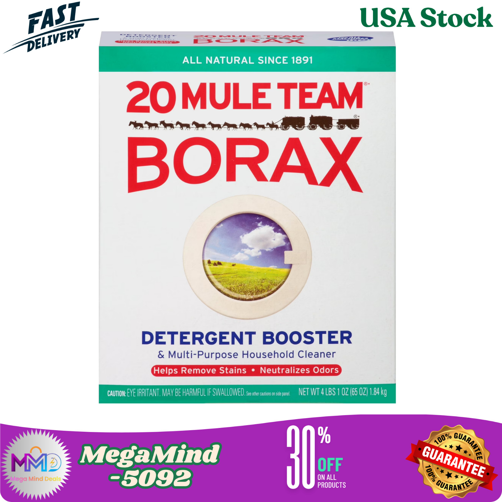20 Mule Team All Natural Laundry Detergent Household Cleaner Booster, 65 Ounce