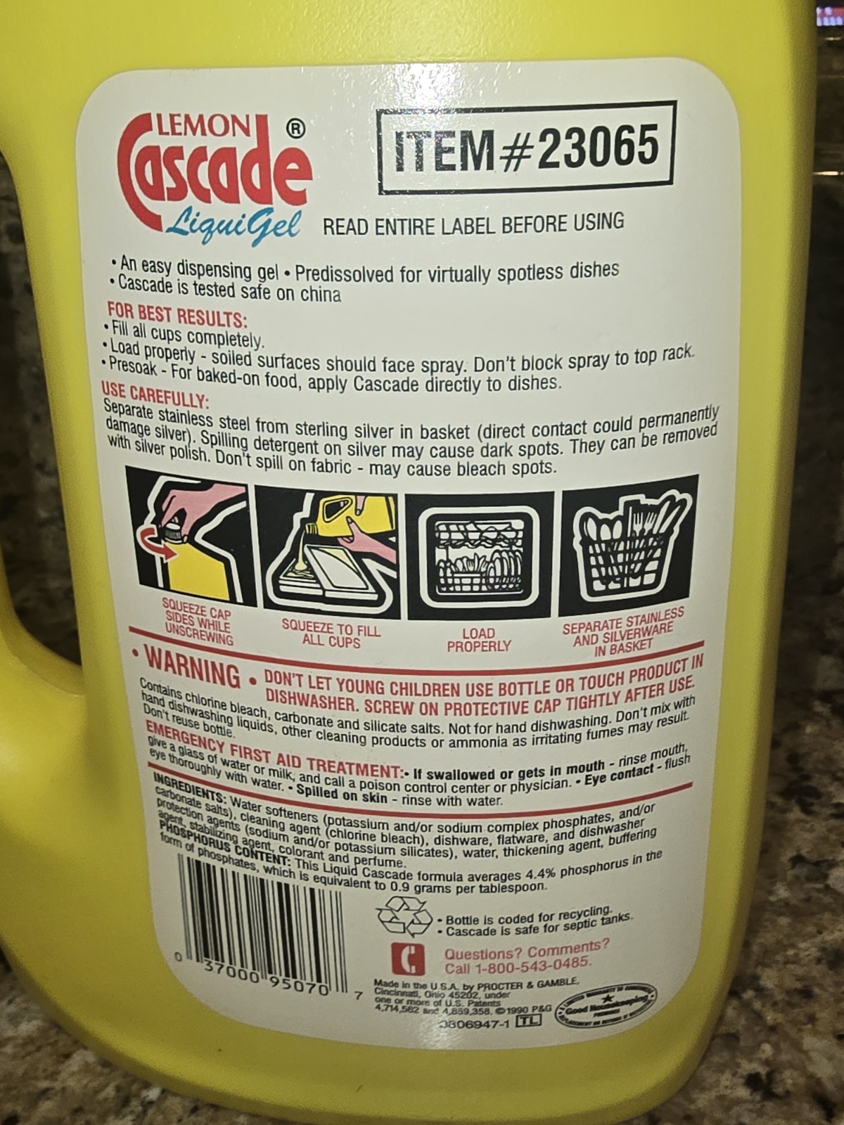 Vintage 1990 Cascade LiquiGel Dishwashing Detergent Lemon Scent LARGE 85 oz RARE