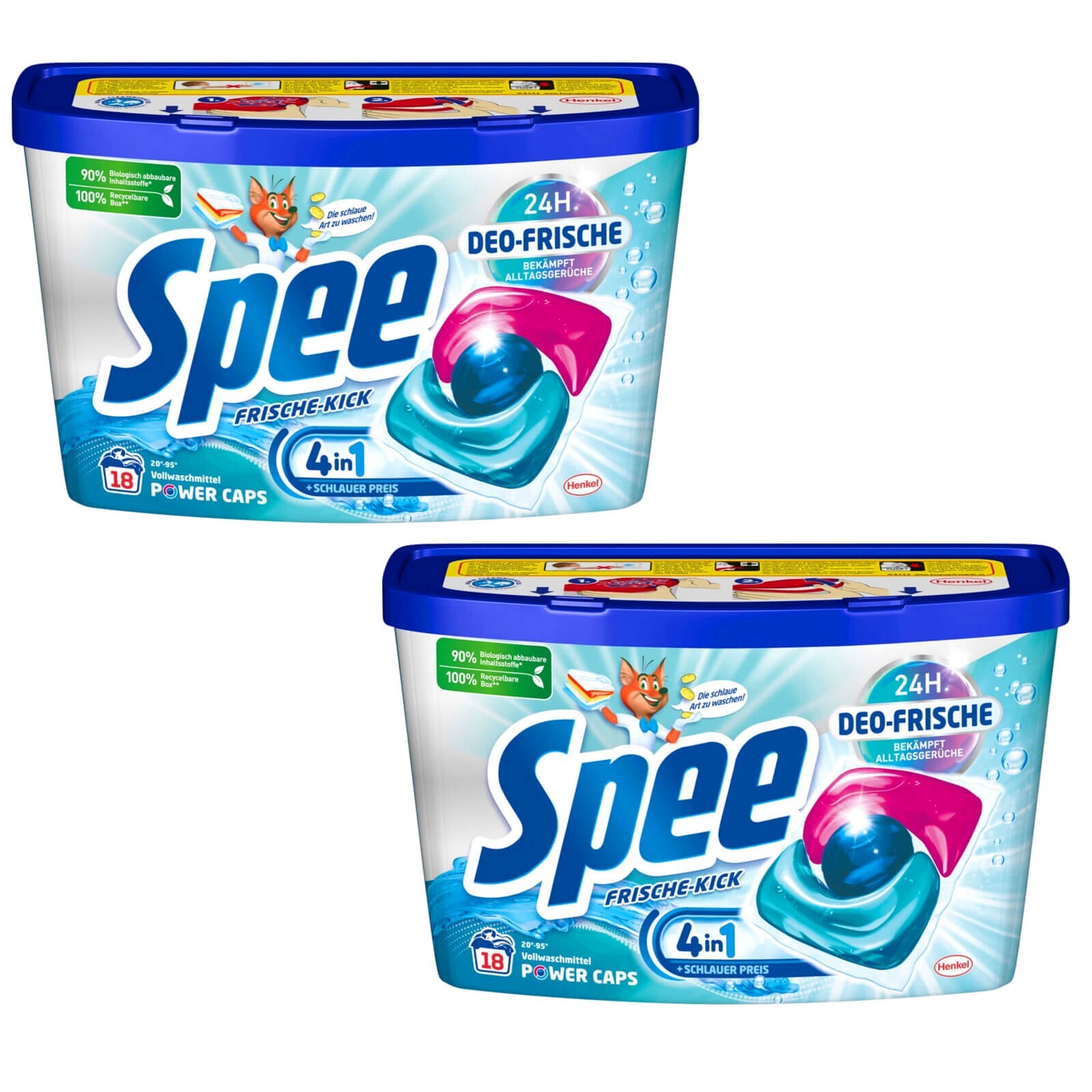 2x Spee 24H Deo Fresh Kick 4In1 Power Caps 18 WL Eliminates Odors 20 – 95°C