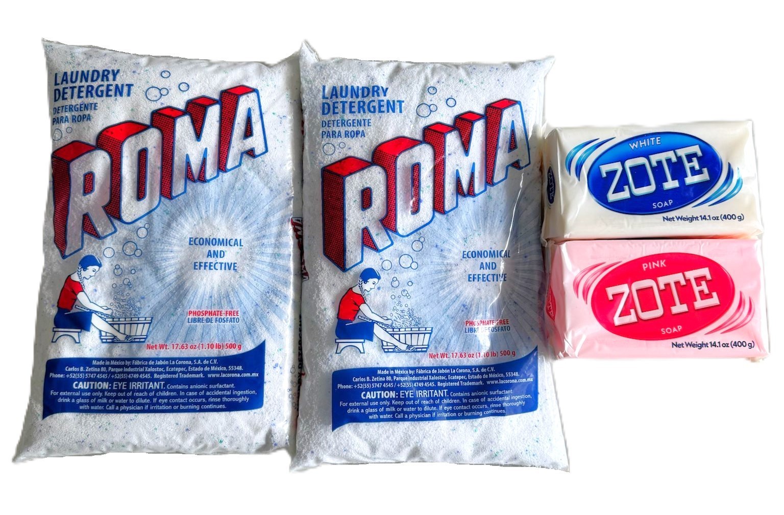 Bundle 17 Oz Roma Polvo Powder laundry detergent 200-400g Zote Laundry Soap Pink