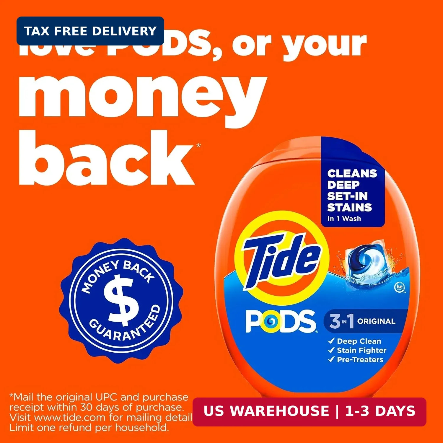 Tide PODS laundry detergent pacs, 3-in-1 Stain Remover, Odor Fighter, Color Prot