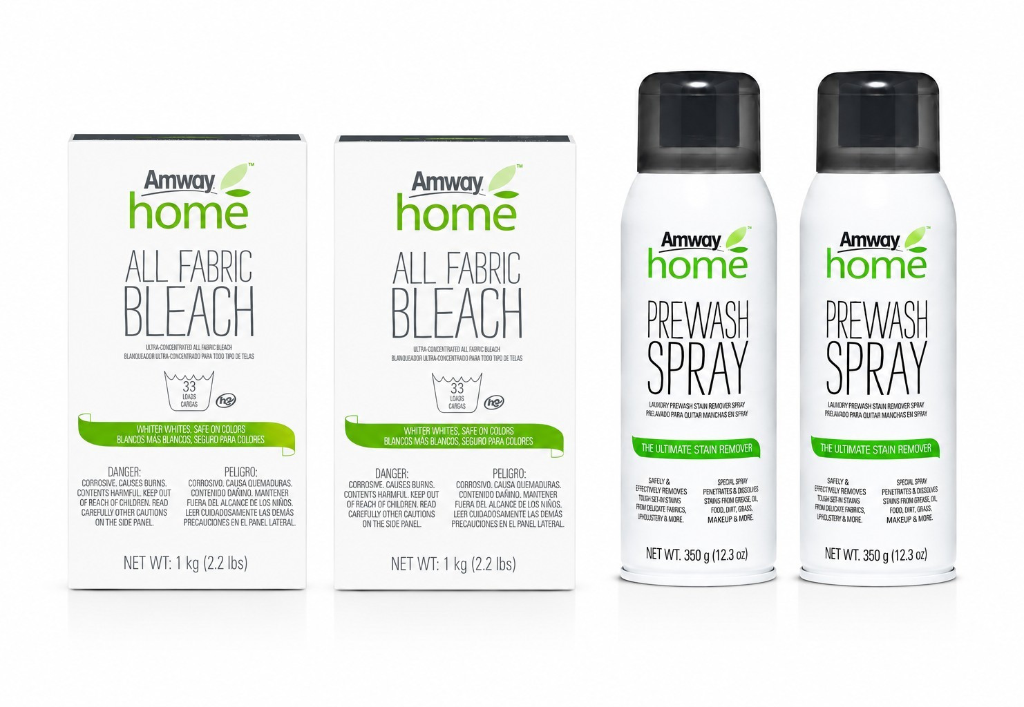 Amway Home All Fabric Bleach 33 Loads + Prewash Spray, 4 Pack